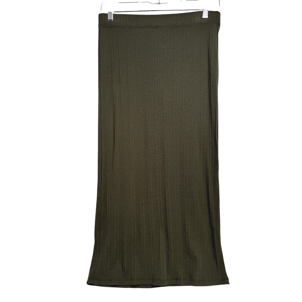 BOBEAU Women's Size Medium Ribbed Midi Skirt In Olive Green NWT